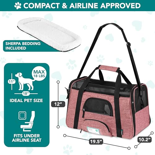 PetAmi Airline Approved Pet Carrier Cat Small Dogs, Large Heather White Red | Soft Sided TSA Travel Bag, Sherpa Bed, Breathable Mesh Ventilation, Collapsible Bowl, Fits Under Seat, Up to 18 lbs - color: Light Red, size: Large - 19.5"L x 10.2"W x 12"H