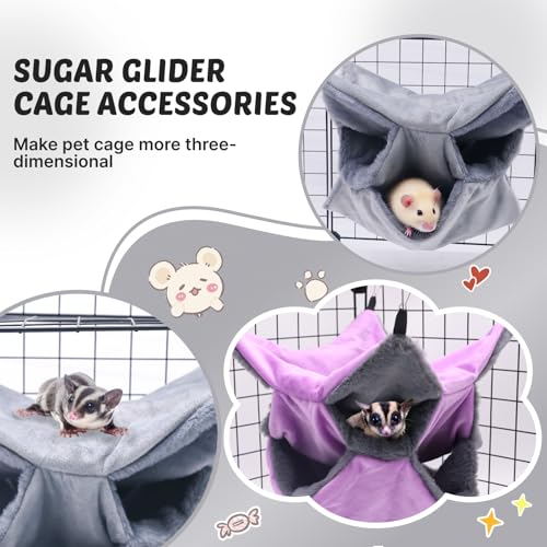LYART Sugar Glider Pouch Hammock Bed Bedding, Sugar Glider Cage Accessories Toys for Rat, 3-Layer Hammock Make Pet Cages More Three-Dimensional (1.Grey) - color: 1.Grey