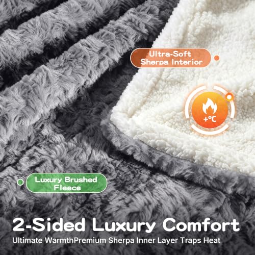 Cat Blanket for Indoor Cats - Ultra Thick 460GSM Faux Rabbit Fur & 260GSM Sherpa, Small Pet Throw for Carrier, Crate & Couch Protection, Soft Thermal Kitten Bedding, 21"x18" Grey - color: Grey, size: 21 × 17 inch