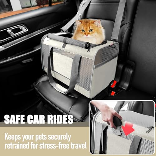 GAPZER Large Cat Carrier Soft, Collapsible Travel Pet Carry Bag, Small Dogs | Big Kitten Cat 20lbs Mainecoon, Top Open Travel Shih-Tzu Pet Kennel, Yorkie Small Dog 10 Pound, 18x12x12, Durable Cloth Beige - color: Beige