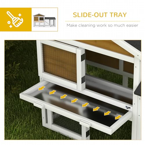 PawHut 58" Rabbit Hutch, Wooden Bunny Hutch, Guinea Pig Cage, Small Animal Enclosure with Run Area, Removable Tray, Asphalt Roof, Lockable Doors and Ramp, Nature Wood | Wooden Bunny Hutch, Guinea Pig Cage, Removable Tray, Asphalt Roof, Lockable Doors, for