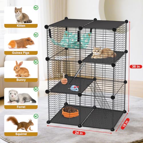 VISCOO Cat Cage(for Kitten), 3-Tier DIY Catio Cat Enclosures, 24"x16"x 36" - size: 16.5"L x 12.6"W x 4.3"H