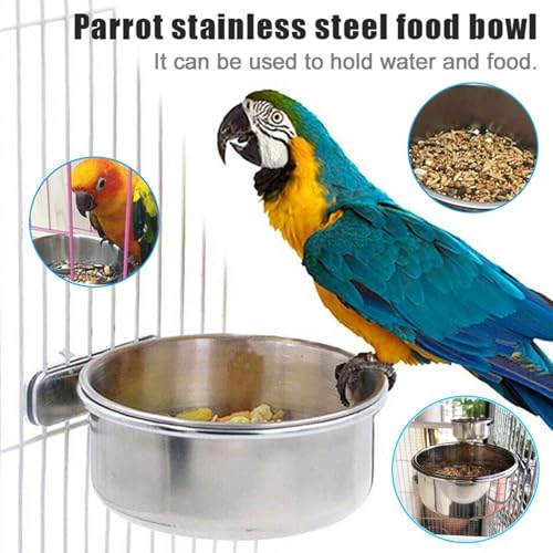 PINVNBY Stainless Steel Food Bowls for Birds,Bird Feeding Dish Cups Parrot Water Feeder Bowl with Clamp Holder Paw Grinding Perches for Budgies Parakeet Macaw Small Animal(5 Pack) - size: 【S:3.9x1.6 Inches】