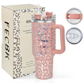 40 oz Tumbler with Handle and Straw, 100% Leak-Proof Travel Mug, Stainless Steel Double Wall Vacuum Insulated Coffee Cup Keeps Cold For 34 Hours, Dishwasher Safe, Canyon Clay Leopard - color: Canyon Clay Leopard