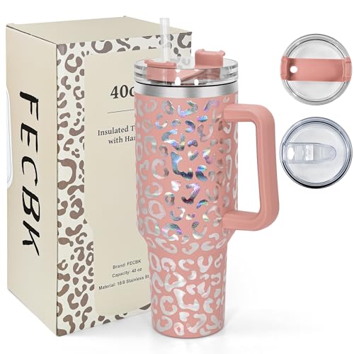 40 oz Tumbler with Handle and Straw, 100% Leak-Proof Travel Mug, Stainless Steel Double Wall Vacuum Insulated Coffee Cup Keeps Cold For 34 Hours, Dishwasher Safe, Canyon Clay Leopard - color: Canyon Clay Leopard