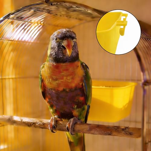 Pet Feeder Bowl, 25oz Pink Plastic Cage Mounted Container for Birds and Small Animals, Indoor Outdoor Use with Wire Mesh Attachment (10, Yellow) - color: YELLOW