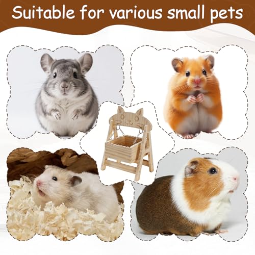 Chinchilla Toys, Natural Wood Freestanding Cage Cradle - Hammock, Swing & Resting Resting spot for Hamsters, Guinea Pigs, Ferrets Small Pet Accessories