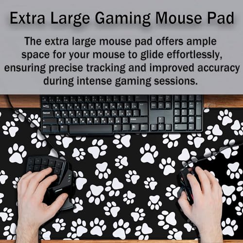 Keyboard Mousepad Black White, Big Mouse Pad Office Desk Pad Non-Slip Rubber Base Waterproof with Stitched Edges, 35.4" X 15.7" for Work/Game/Office/Home Dog Paw. Cat Footprint Dog Paw - color: Dog Paw.Cat Footprint