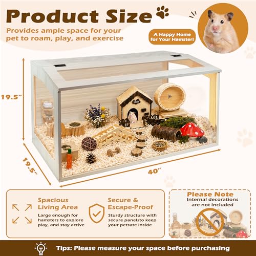 PROLEE Hamster Cage with Chewproof Wood Top, Guinea Pig Cages, Hamster Habitat with Clear Acrylic Sheets Solid Built, Small Animal Cage (Oak, 40X19.5X19.5 inch) - color: Oak, size: 40.0"L x 19.5"W x 19.5"H