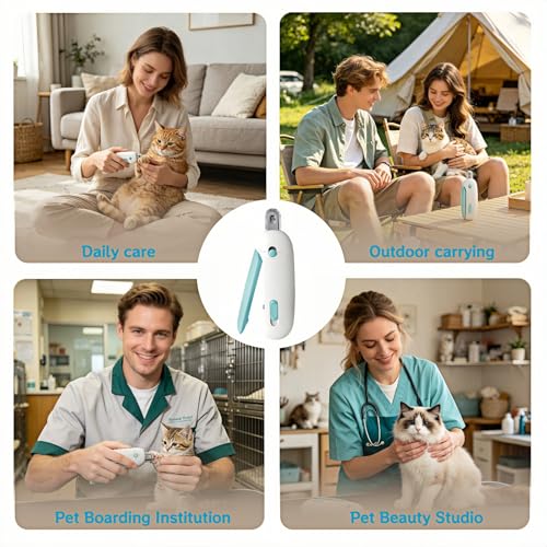 Adjustable Cat Nail Clippers with Safety Guard & Hidden File, Splash-Proof Trimmer for Kittens & Indoor Cats, Painless Blue Claw Scissors