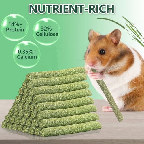 YIXUND Timothy Hay Sticks Treats for Rabbits & Other Small Pets - 40pcs Natural Handmade Chew Toys