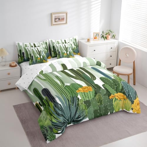 Erosebridal Cactus Comforter Set Prickly Pear Bed in A Bag King Size 7 Pieces Desert Plant Flower Bed Set Botanical Green Leaves Garden Style Bedding - color: Green, size: King