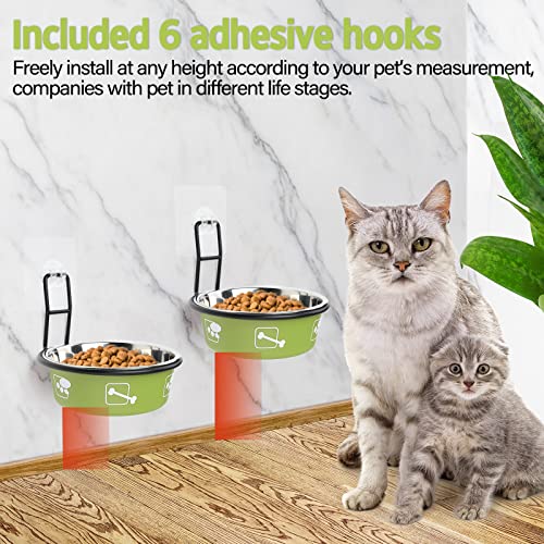 Torlam Elevated Pet Bowls, Wall Mounted Cat Food Dish, Raised Cat Food and Water Bowls, Stainless Steel Elevated Pet Bowls with Stand, Nonslip No Spill Pet Feeding Bowls (2 Packs) (Green) - color: Green