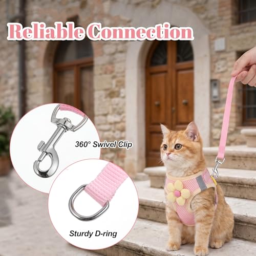 Cat Harness and Leash Set Escape Proof Adjustable Kitten Harness Breathable Mesh Vest Cat Walking Harnesses with Reflective Strips and Flower for Kitty Puppy Bunny (XS)