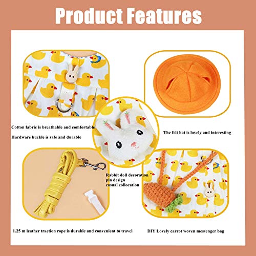 Guinea Pig Clothes,Soft Bunny Ferret Clothes with Pet Rabbit Harness and Leash Mini Hat Bag Cute Brooch for Kitten Small Animal Collars - color: DuckYellow, size: Small
