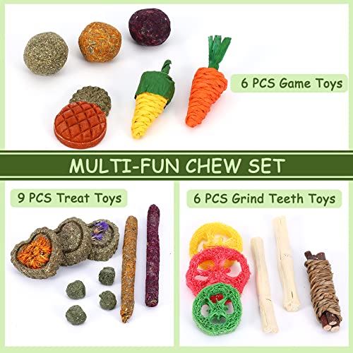 Bunny Toys, 21PCS Rabbit Chew Toys for Teeth, Guinea Pig Natural Treats | Timothy Hay Sticks chew Treats for ChinchillasRabbit, Bunny, Hamsters, Rats, chinehila, Small Animals Teeth Grinding Care - size: 21Pack-small Set