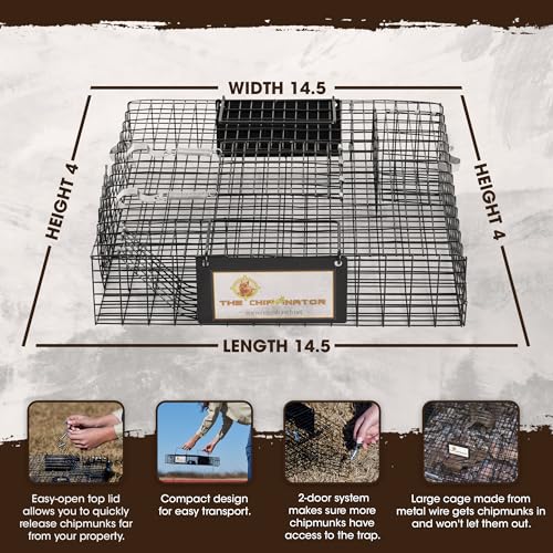 Rugged Ranch Single Chipmunkinator Multi‑Catch Chipmunk Trap, Wire Cage, 14.5"x4"x 4.5" - Live Catch‑and‑Release, 2‑Door Humane Rodent Control, No‑Poison Outdoor Use - color: Chipmunk, size: 1 Pack