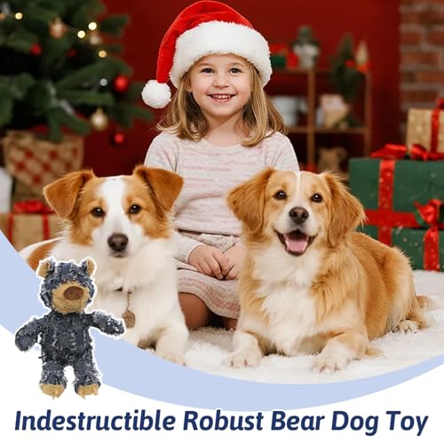 MAXBECK Dog Companion for Heavy Chewers- Indestructible Robust Bear Dog Toy, Resistant Squeaky Dog Toys for Heavy Chewers, Unbreakable Stuffed Plush Dog Toys for Aggressive Chewers (A-Navy) - color: A-Navy