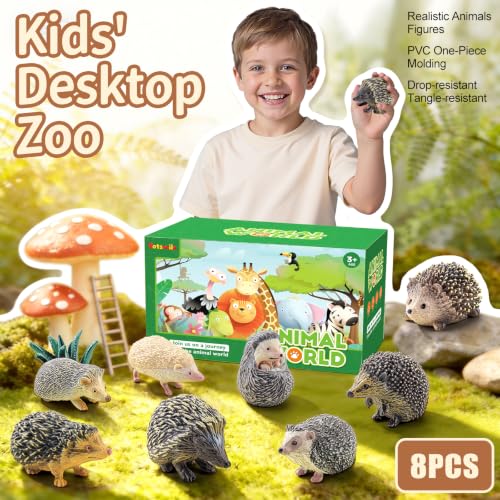 8PCS Mini Hedgehog Figure, Forest Animal Toys, Fairy Garden Decor | Plant Decorations for Pots, Garden decorations, Solid Animal Toys, Woodland Cake Decoration, Kid Birthday Holiday Party Gifts