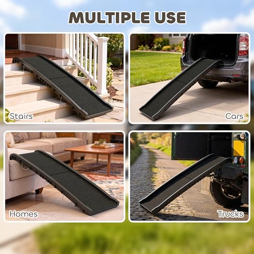 PawHut Folding Dog Ramp, 61 Inches Portable Pet Ramp with Frosted Surface | for Car, Truck, SUV, Non Slip with Raised Side Rails