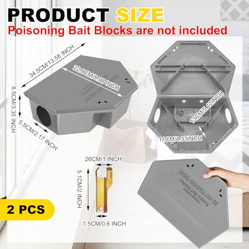Qualirey 2 Pcs Rat Bait Station with Keys 13.58 x 8.98 x 3.35 Inch Rodent Station Rat Traps, Keeps Children and Pets Safe Indoor and Outdoor, Bait Not Included (Gray) - color: Gray