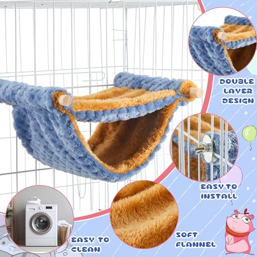 2 Pcs Winter Warm Rat Hammock Double Layer Pet Ferret Hammock Hanging Soft Plush Guinea Pig Bunk Bed for Cage Sleep Chinchilla Squirrel Hamster Mice Birds Small Animals Hideaway Hideout