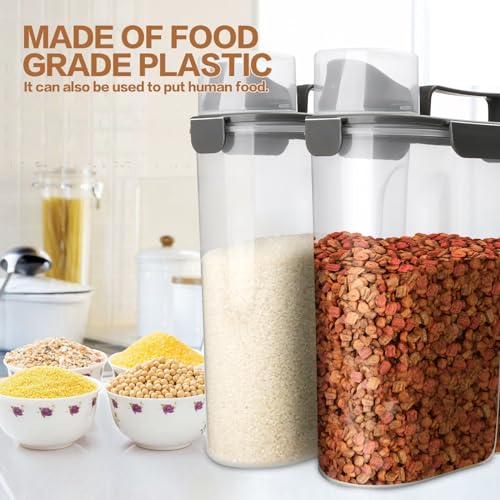 TIOVERY Dog Food Storage Container, 5-7 Lbs Airtight Pet Food Container, Cat food Container Dispenser with Portable Handle, Pouring Spout and Measuring Cup for Dogs Cats 2Pack White/6Qt - color: White 6Qt + 3Qt
