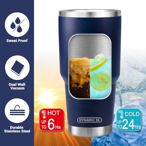 D·S 30 oz Navy Tumbler Double Wall Vacuum Insulated Travel Coffee Mug | Double Wall Vacuum Suit Cold and Hot Drink Fits in standard car cup holders With Splash-Proof Lid - color: Navy