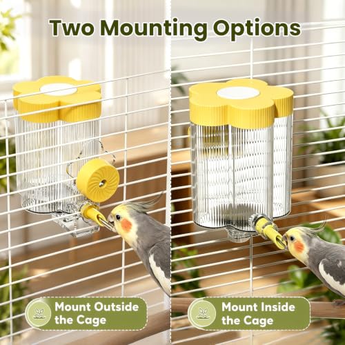 8.4 Oz No Mess Bird Water Feeder, Auto Parrot Cage Water Dispenser (Yellow) | Magnetic Mount, Drip-Free, Easy Top Refill, Mount Inside or Outside Cage, for Parakeets Cockatiels Budgies Lovebirds Canary - color: Yellow