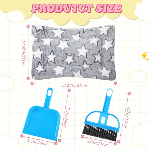 Tudomro 10 Pcs Guinea Pig Bed Mat with Cleaning Dustpan Brush 15" x 11" Animal Bedding Fleece Bunny Sleeping Pad for Small Dogs Cats Rats Hedgehogs Ferrets Hamster Indoor(Dots Star) - style: Dots Star