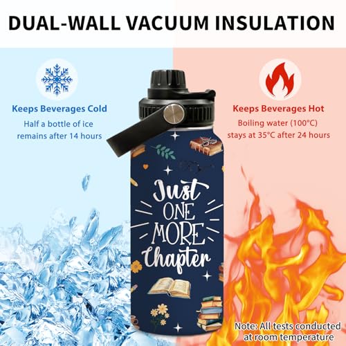 Book 32oz Water Bottle, with Handle Lid Bottle,Sport Insulated Cup | 32oz Stainless Steel Tumbler, Leak-proof Mug, Thanksgiving Christmas Birthday Gift for Book Lovers - color: Rain bow