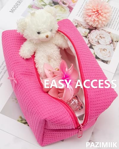 PAZIMIIK Cozy Makeup Bag for Women,Zipper Cosmetic Pouch,Waffle Hotpink | Soft Cosmetic Organizer for Makeup,Skincare,Toiletries,Daily Beauty Essentials,Purse,On-the-Go,Bridesmaid Gifts - color: Waffle Hotpink