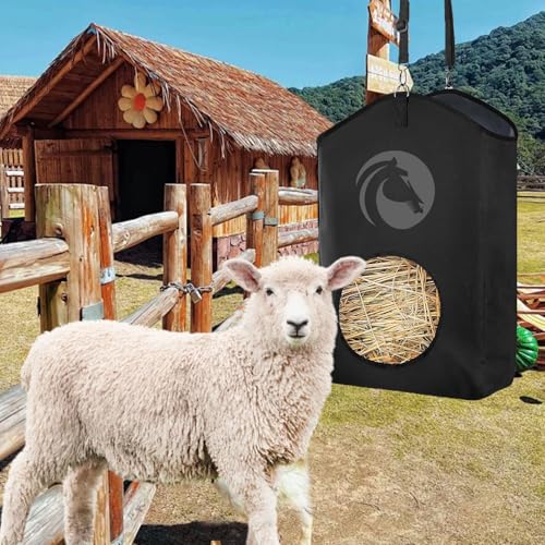 Goat Hay Feeder for Horses, Sheep with Adjustable Open Feed Hole for Slow Feeding-Black - color: Black