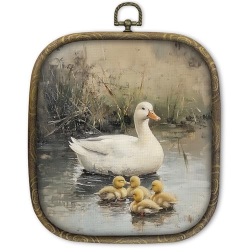 shiviody Duck Canvas Wall Art Decor, Rustic Retro Ducks Countryside Wall Decor, Vintage Neutral Beige Cottagecore Square Hanging Frame Prints Decorations for Farmhouse Cabin Home 6.5"x7.5" - color: Animals-32