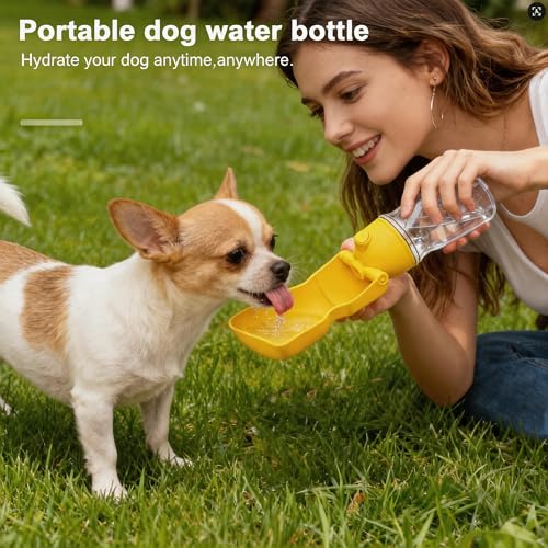 Amerisun Dog Water Bottle, 16.9 OZ Collapsible Leak-Proof Pet Water Bowl | Collapsible Water Bottle,Suitable for Dog, Cat, Puppy, Guinea Pig, Hamster & Bunny. Ideal for Walking, Hiking (yellow) - color: yellow