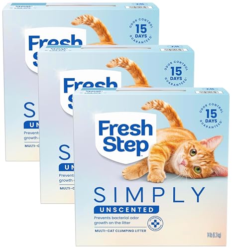 Fresh Step Simply Unscented Multi Cat Clumping Cat Litter, Low Dust, Odor Control with Activated Charcoal Tech, Compatible in Automatic Litter Boxes, 14 lb. (Pack of 3) - size: 14 lb (Pack of 3)