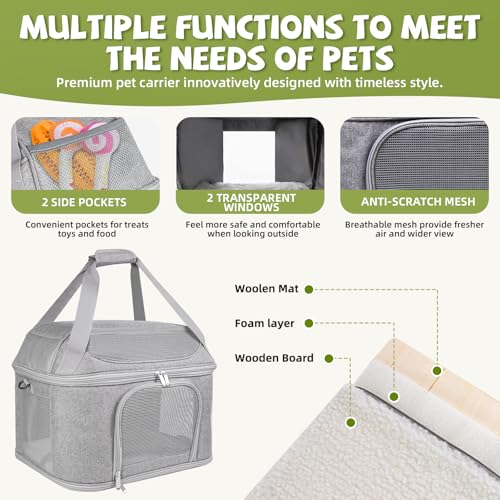 Soft Cat Carrier Up to 20 Lbs, Washable Pet Travel Bag for Kitten Puppy | Breathable Mesh, Medium to Big Pets Small Dog,Soft-sided Cloth Animal Crate for Car Travel Carrying, Safe for Vet Visit,Grey - color: Gray