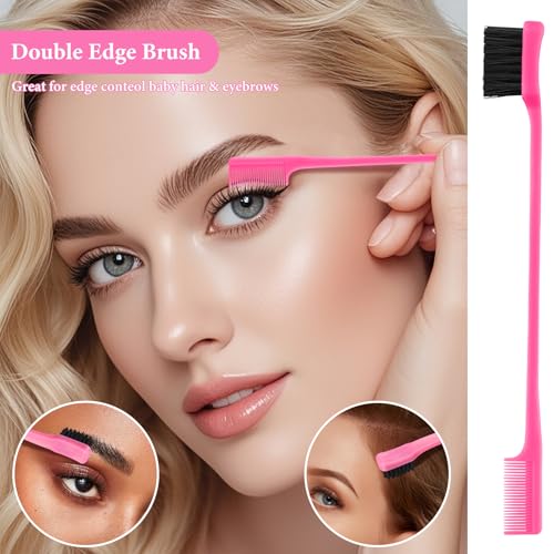 NICEMOVIC 102 Piece Edge Brush Bulk Set with 34pcs Teasing Brushes, 34pcs Rat Tail Combs, and 34pcs Edge Brushes for Women and Girls - Pink