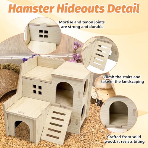 BNOSDM Wood Hamster House Dwarf Hamster Natrual Hideout with Ladder Gerbils Climbing Exploring Seesaw Toys Cage Accessories for Small Hamsters Mouse Mice - color: Style B