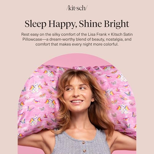 Lisa Frank x Kitsch Satin Pillowcase, Size 19x26 - Angel Kitty | Softer Than Silk Pillow Cases, Smooth Cooling Satin Pillow Case for Hair and Skin, Wrinkle-Free, Machine Washable - color: Angel Kitty, size: Standard/Queen (1 Pack)