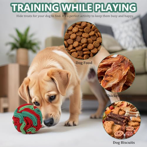 Snuffle Ball for Dogs - Interactive Dog Toys to Keep Them Busy, Dog Puzzle Toy with Soft Fabric for Small, Medium, Large Dogs Daily Companionship, Training Reward Gift - color: Red & Green, size: Medium