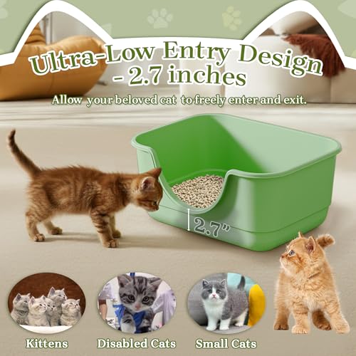 Low Entry Small Litter Box for Kittens, Kitty Plastic Litter Boxes, Open Top, Anti-Splash High Sided Litter Tray Pan for Medium Pets, Puppy, Easy to Clean, 15.7" L*11.8" W*6.7" H (Green) - color: Green-1 Pack