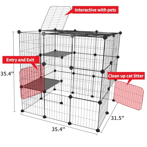 Oneluck 3-Tier Cat Cages Indoor Enclosure DIY Cat Playpen Catio Detachable Metal Wire Kennels Cats Crate Large Extra Exercise Place Ideal for 1 Cat,35.4 Inches - size: 35.4"L x 31.5"W x 35.4"H