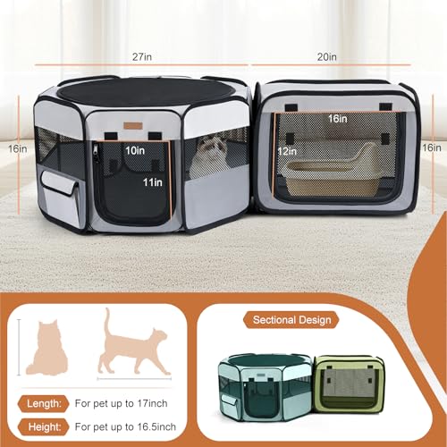 Want to Give Your Kittens & Puppies a Safe, Independent Space? Try Lekereise: 47"×16" Portable Cat Playpen, 2-in-1 Dog Playpen, Independently Usable, with a Carry Bag. Play Freely Anywhere! - color: M(47" * 16")