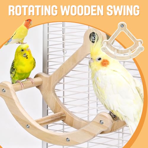 Bird Stand Perch Toy,Interactive Rocking Parakeet Toy and Perch, Wooden Exercise Wheel Cockatiel Toy, Intelligence Puzzle Enrichment Toys,Bird Playground Play Stands for Conure Budgie(A) - color: R