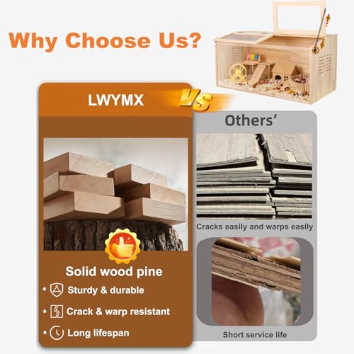 Wooden Hamster Cage,32" Lx16 Wx16 H,2 Washable Liner, Animal Cabinet for Dwarf Syrian Hamsters Degus, Hamster Habitat with Openable Top and Large Acrylic Sheets, Natural Wooden Hamster Habitat - size: 32.0"L x 16.0"W x 16.0"H