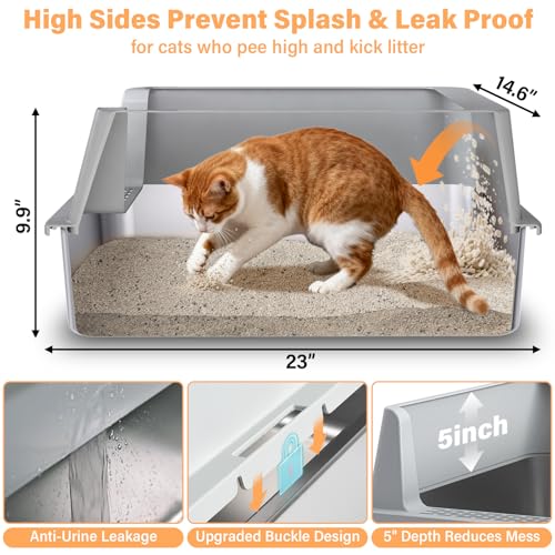 Stainless Steel Litter Box XL-Metal Cat Litter Box for Big Cat | Large Metal Litterbox with High Side，Non-Stick, Odor-Resist, Anti-Urine Leakage, Easy-Clean, Includes Mat & Scoop - color: XL-lid box