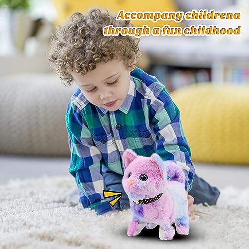 Easfan Rainbow Walking Kitty Cat Stuffed Plush Toy Gifts for Kids 7" | Meowing tail wagging head nodding, interactive educational plush, easter christmas birthday gift, for girls - style: Cat