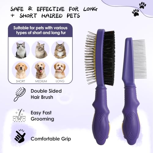 2PCS Pet Grooming and Deshedding Brush Tools | 2-In-1 Double-Sided Dogs Cats Brush for Shedding and Bathing, Pet Shedding Comb for Removes Loose Long and Short Haired - color: Purple
