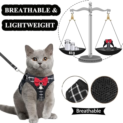 Cat Leash and Harness Set,Breathable Dog Harness,Pet Harness,Adjustable Mesh cat Harness and Leash Escape Proof for Puppy Cat Rabbit (Black, S) - color: Black, size: Small